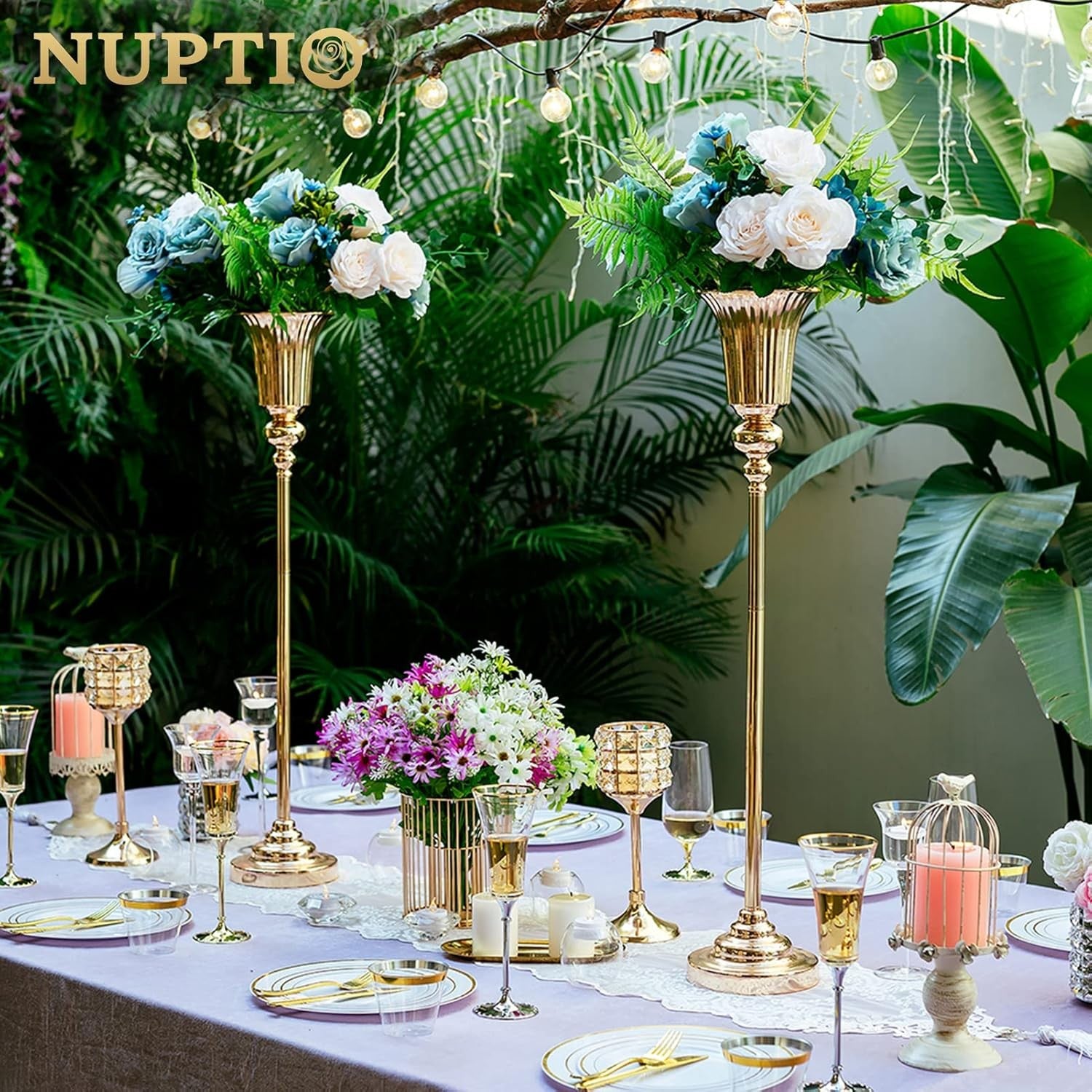 Gold Wedding Table Centrepiece Vases 2pcs 77.5cm Tall Luxury Event Decor