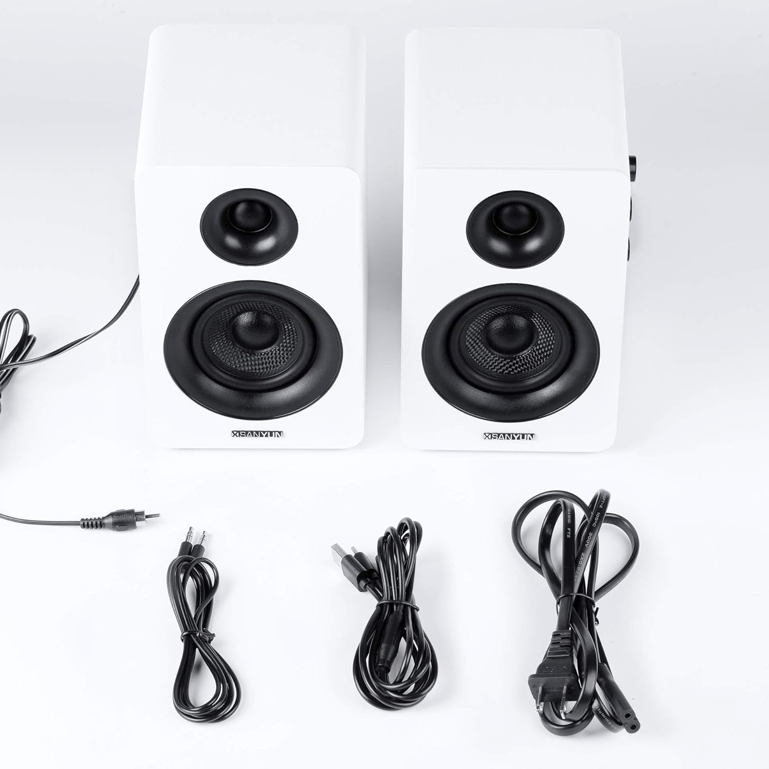 White Bluetooth 5.0 Bookshelf Speakers Carbon Fiber HiFi 24bit DAC Stereo Audio