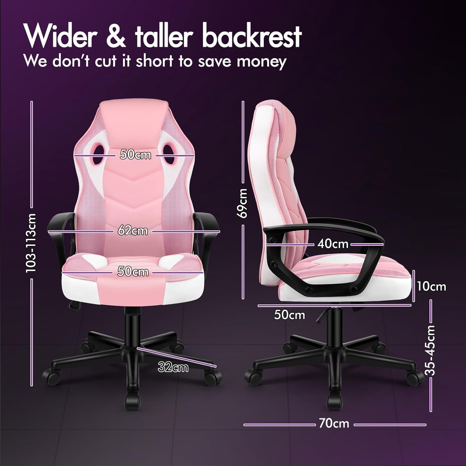 Ergonomic Gaming Chair Pink Racing Style Mesh PU Swivel