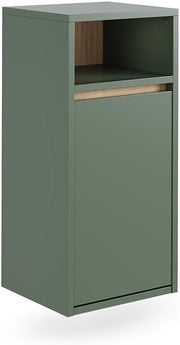 Bathroom Laundry Cabinet with Basket Slim Storage Unit Green Modern Cupboard