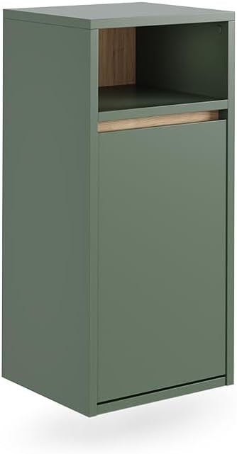 Bathroom Laundry Cabinet with Basket Slim Storage Unit Green Modern Cupboard