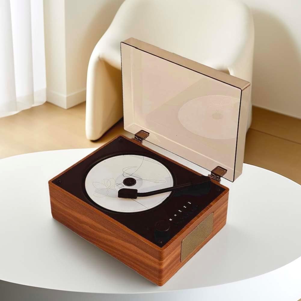 Retro Bluetooth CD Player Rechargeable Speakers USB AUX Remote Brown