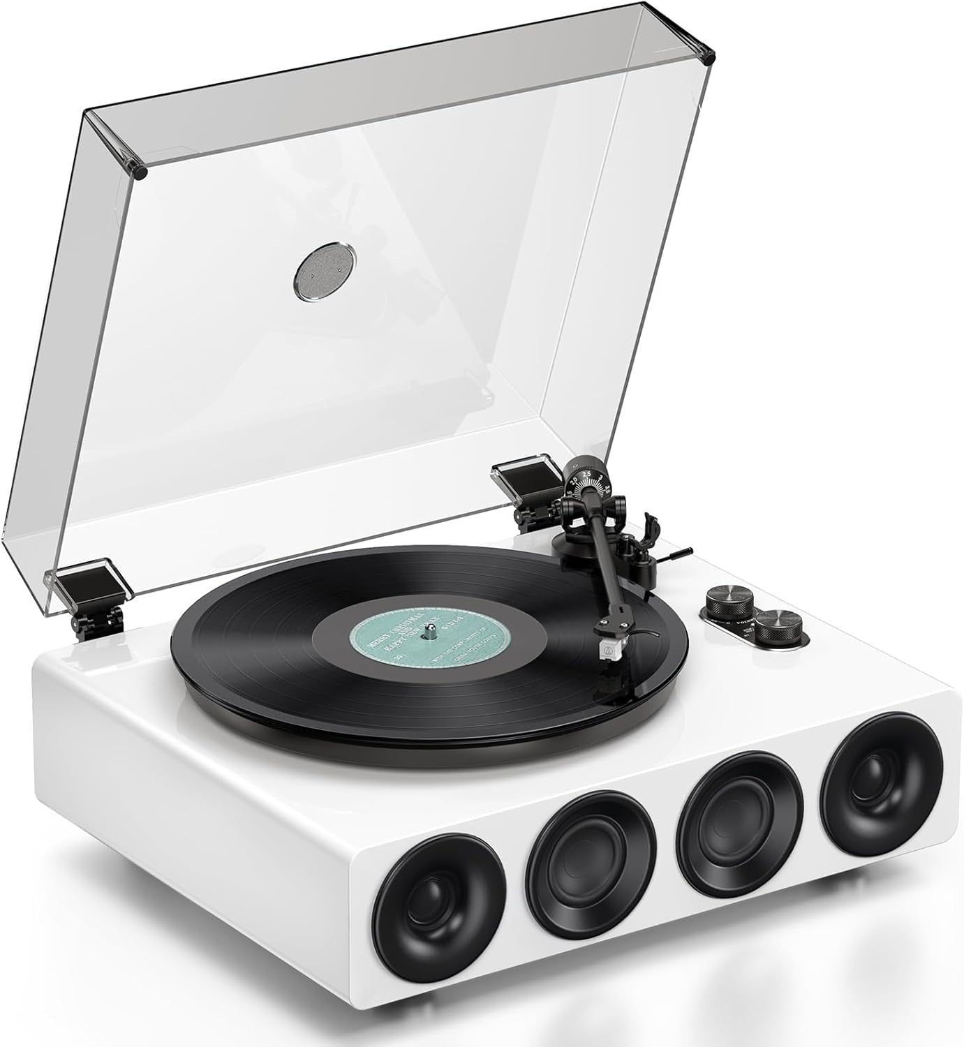 Hi-Fi Belt Drive Turntable with Built-In Speakers & Wireless Input – Piano White