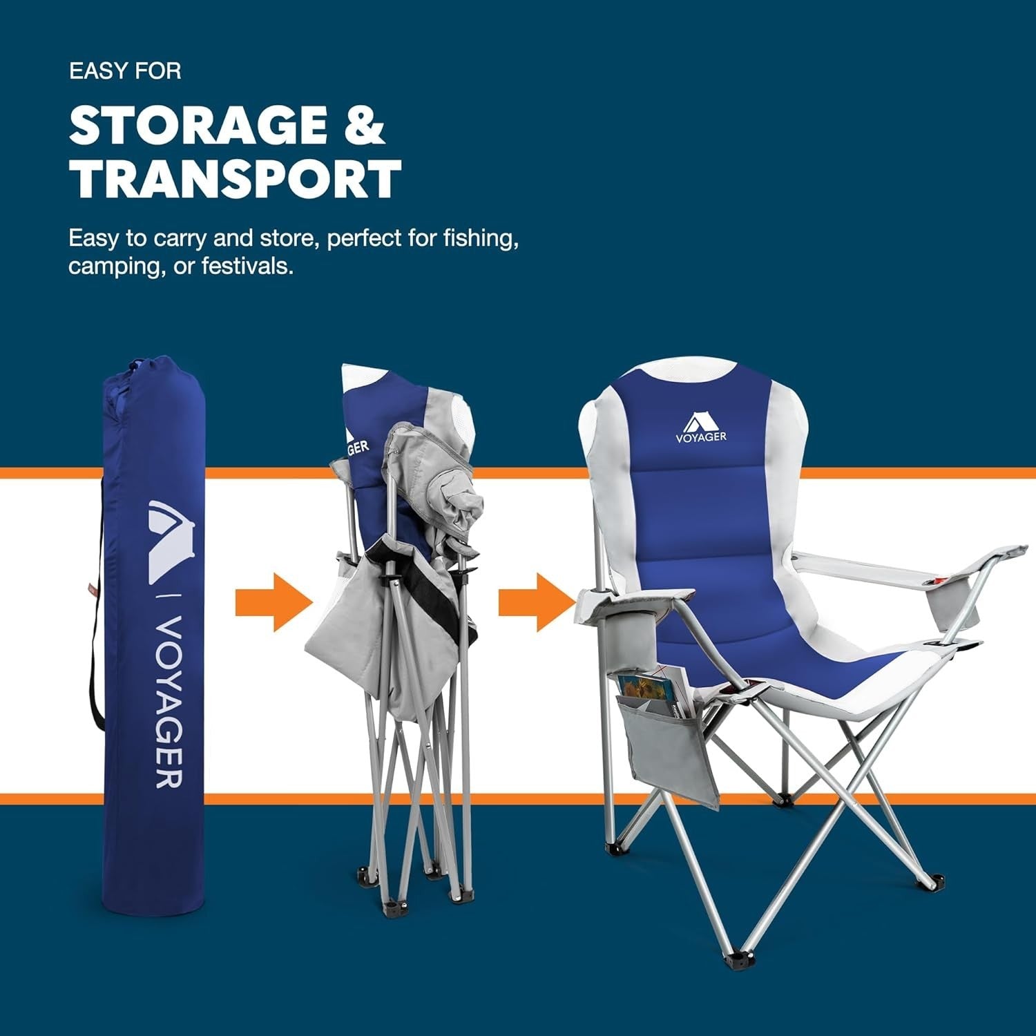 2x Folding Padded Camping Chairs Cup Holders Waterproof 120kg Heavy Duty