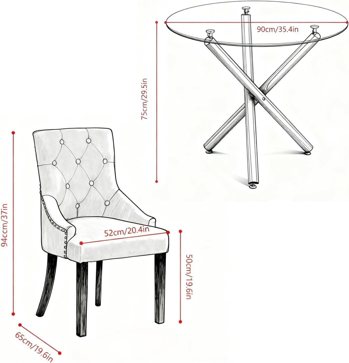 Round Glass Dining Table Set 4 Seater Compact Kitchen Dining Room Chrome Frame