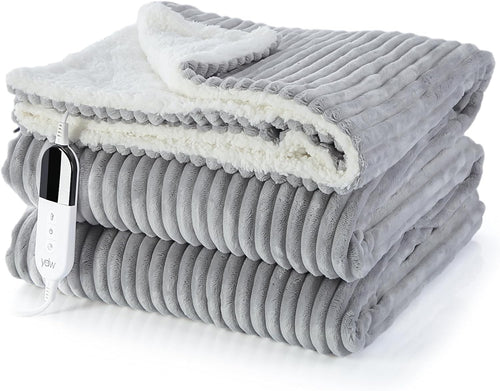 Grey Electric Heated Throw Blanket Double Sherpa 6 Heat Auto Off Washable