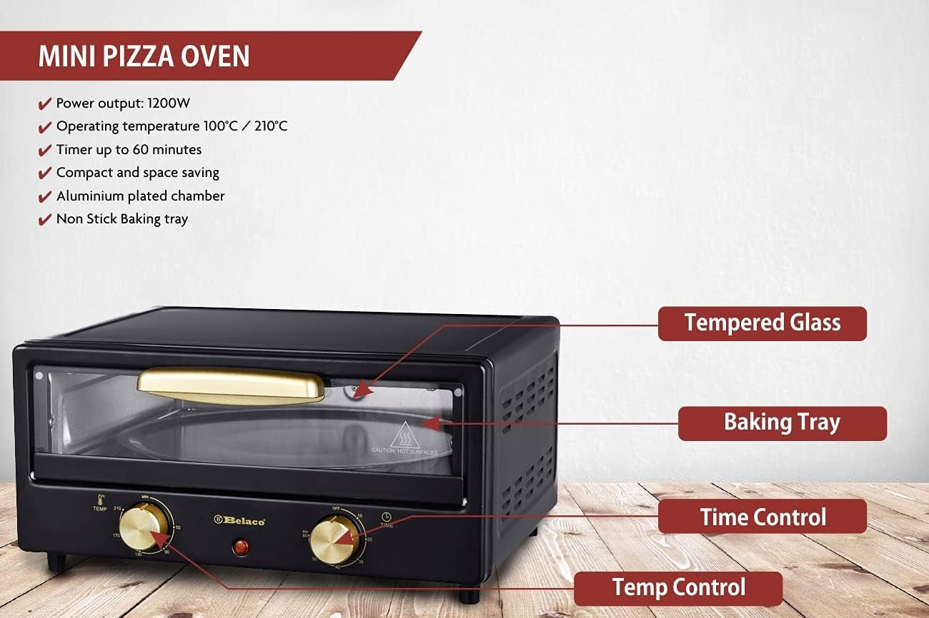 12" Electric Mini Oven 1800W Pizza Maker Toaster Grill Baking Tray Black