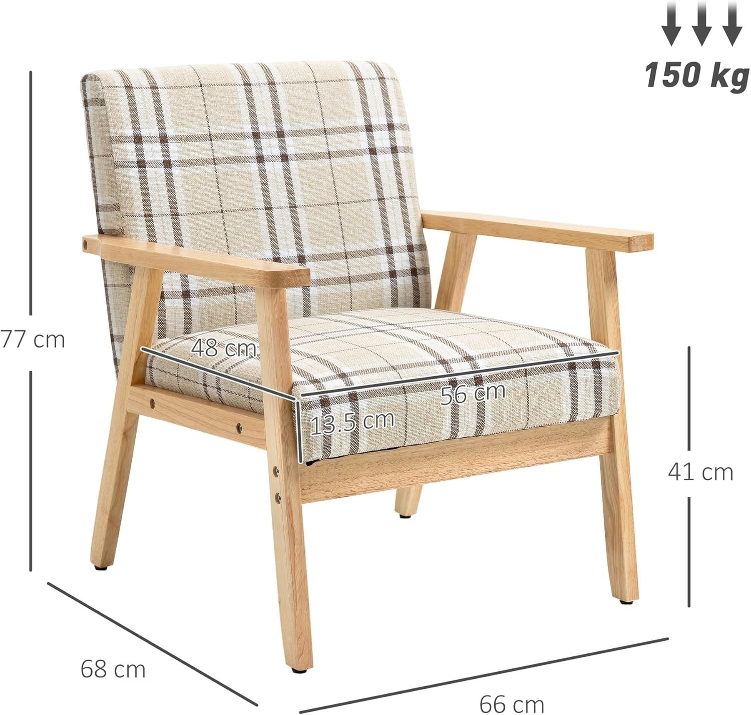 Modern Beige Linen Armchair with Rubberwood Frame – Comfortable 1-Seater Sofa