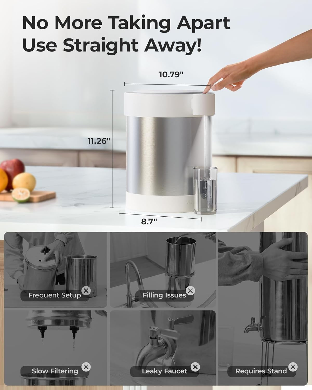 Electric Water Filter Dispenser UV Light Stainless Steel 5.3L Rechargeable