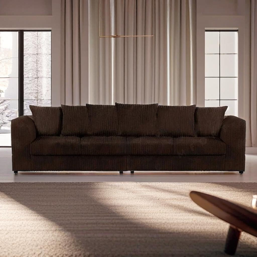 Modern Jumbo Cord 4-Seater Sofa Brown Modular Sectional Couch with Cushions