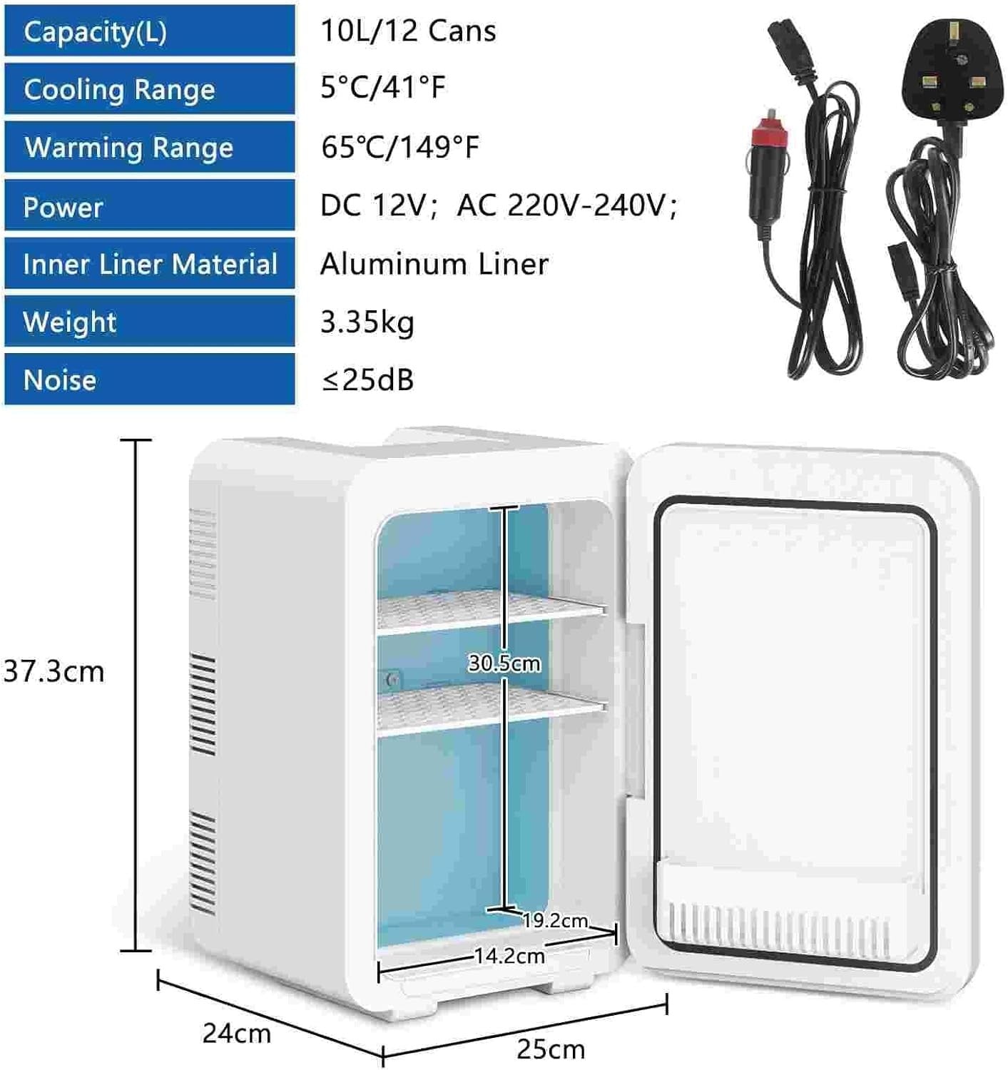 10L Mini Fridge Portable AC/DC Cooler Warmer Skincare Drinks White