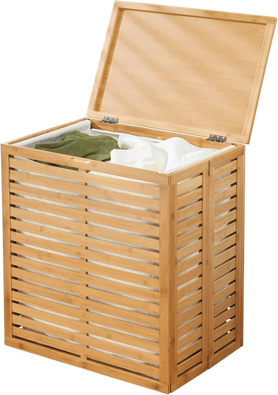 Natural Bamboo Laundry Hamper with Lid & Removable Liner | Foldable Storage Bask