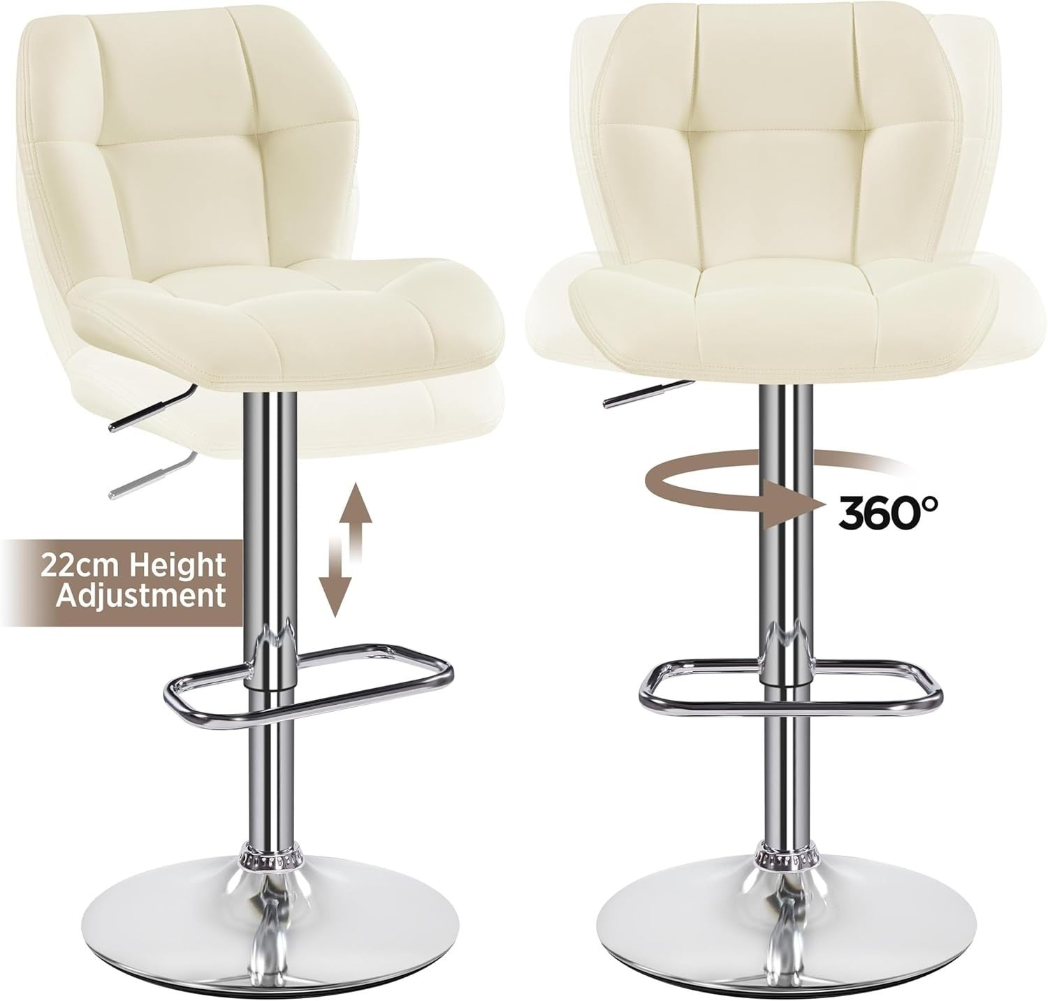 Adjustable Swivel Bar Stools Set of 4 Beige PU Counter Chairs