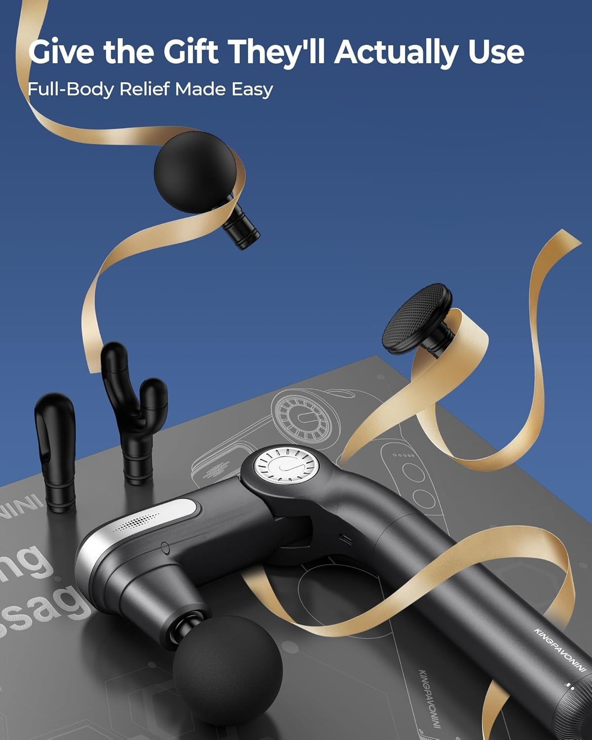 Back Massage Gun w Extendable Handle Deep Tissue Percussion Massager Portable