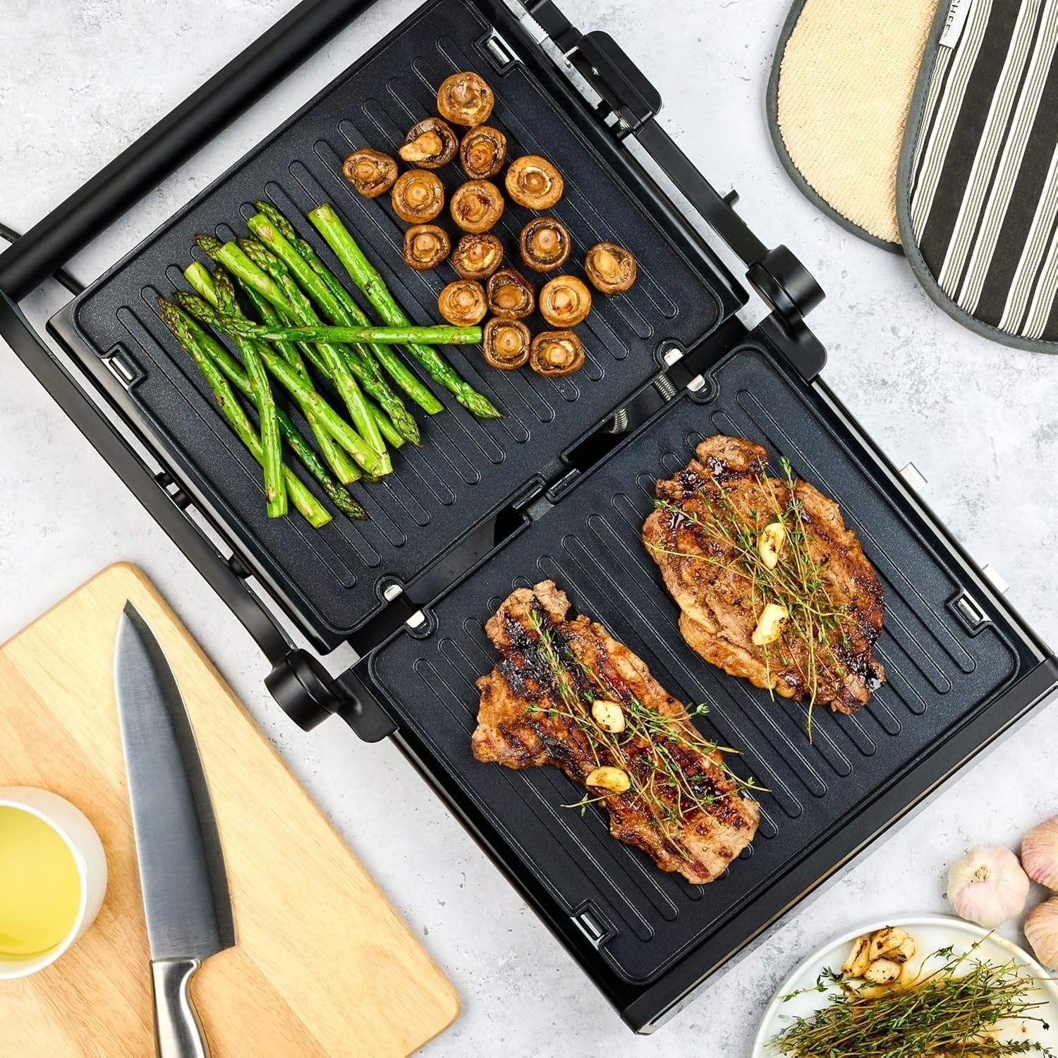 Electric Grill 32x37x17cm Non-Stick Dual Plates Panini Toastie Waffle