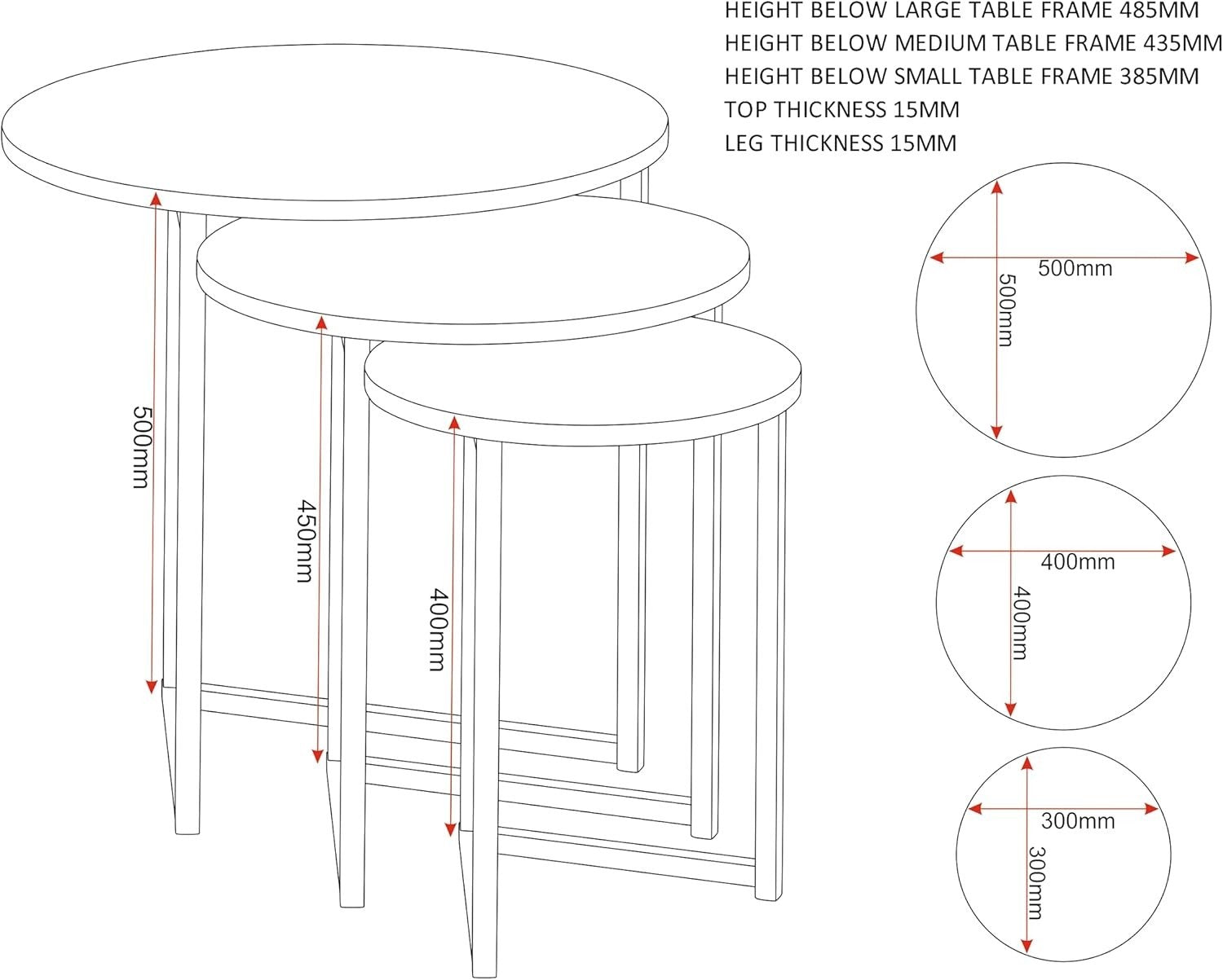 Modern Round Nesting End Tables Set of 3 Black Concrete Effect Side Coffee
