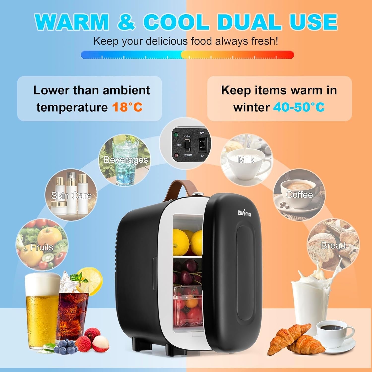 4L Mini Fridge Cooler & Warmer Portable AC 12V Compact Black