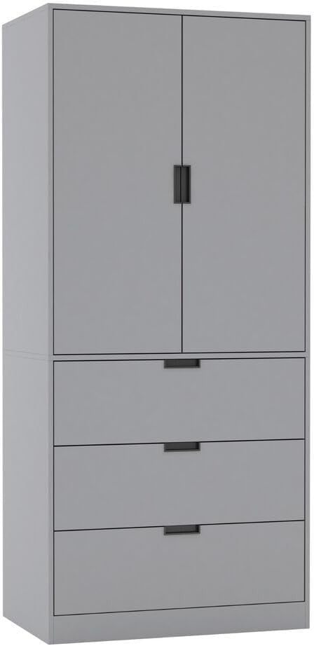 Modern Grey 2 Door 3 Drawer Wardrobe with Rail & Shelf 180cm Storage