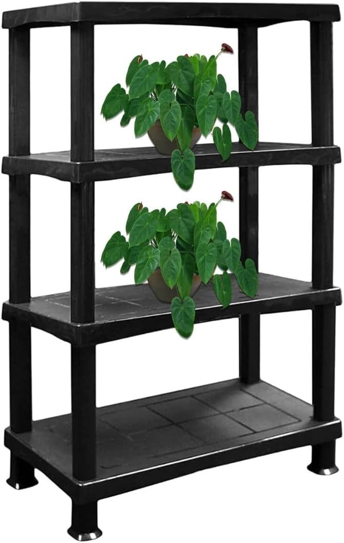 4-Tier Plastic Garage Shelf Heavy Duty Freestanding 135x80x40cm Black