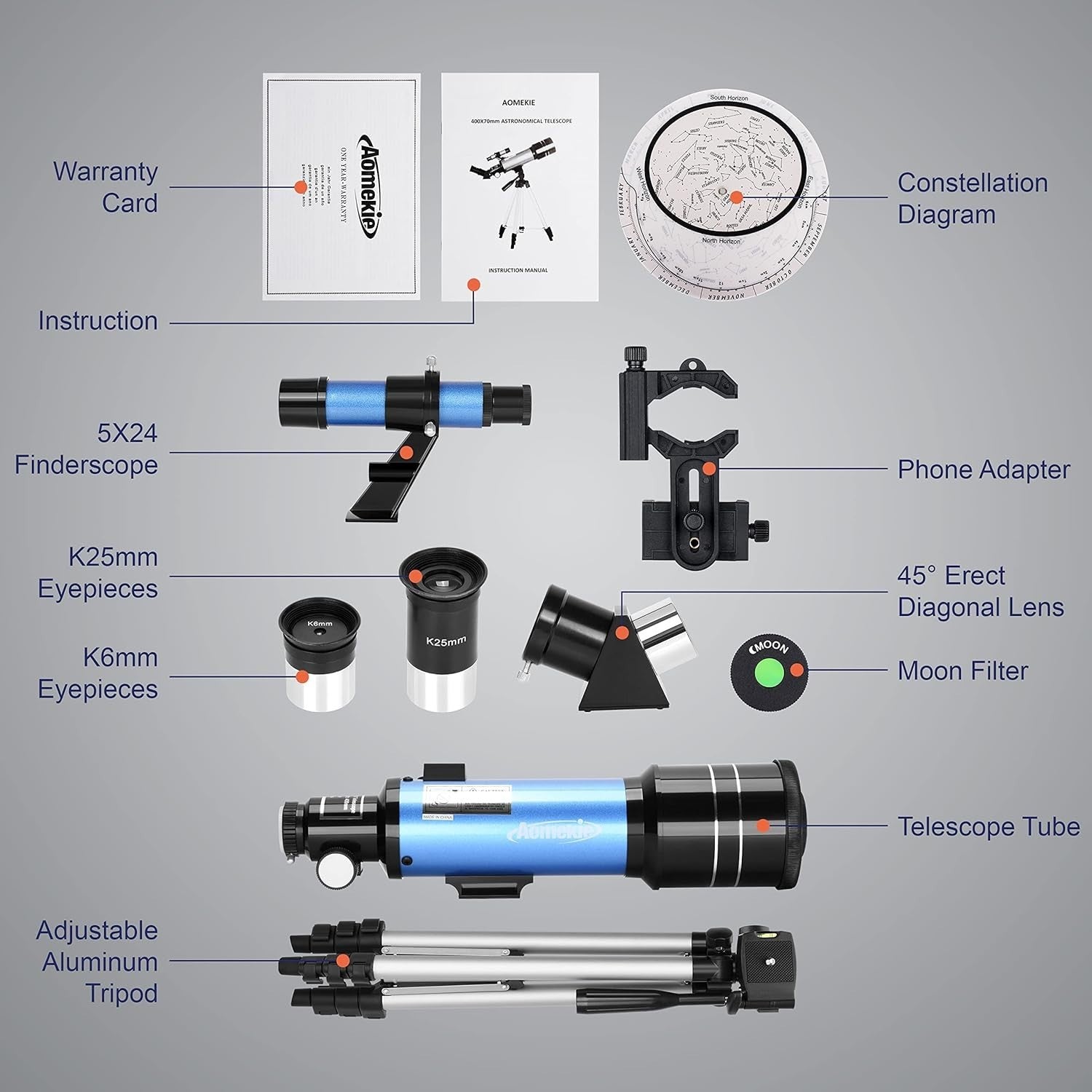 70mm Aperture 400mm Refractor Telescope for Adults & Kids with Tripod