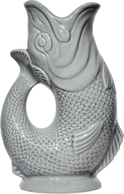 Fish Shaped Glug Jug Dark Grey Ceramic Water Pitcher Decorative 0.6L 22cm