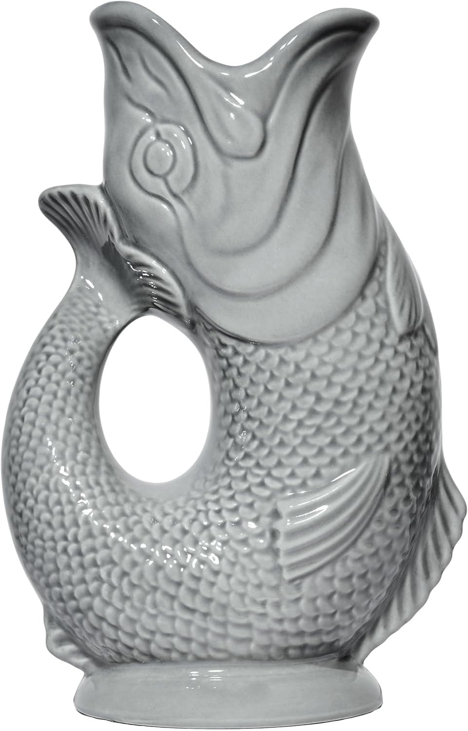 Fish Shaped Glug Jug Dark Grey Ceramic Water Pitcher Decorative 0.6L 22cm