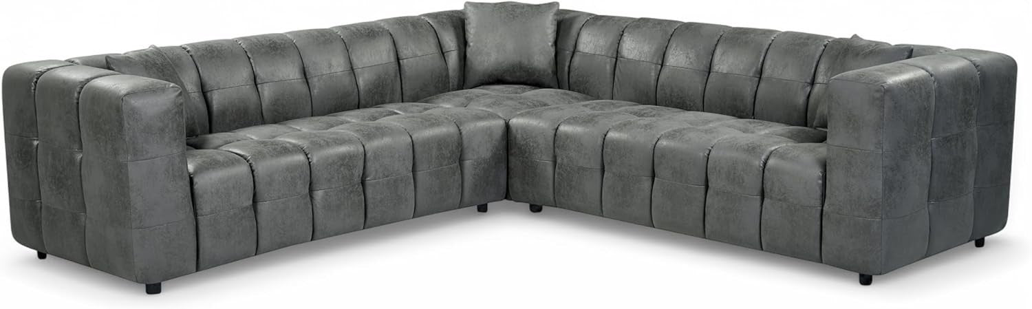 Grey Faux Leather 5 Seater L Shaped Corner Sofa – Deep Seats + Cushions
