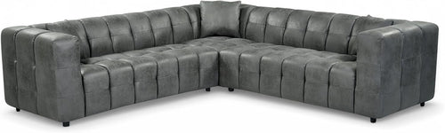 Grey Faux Leather 5 Seater L Shaped Corner Sofa – Deep Seats + Cushions