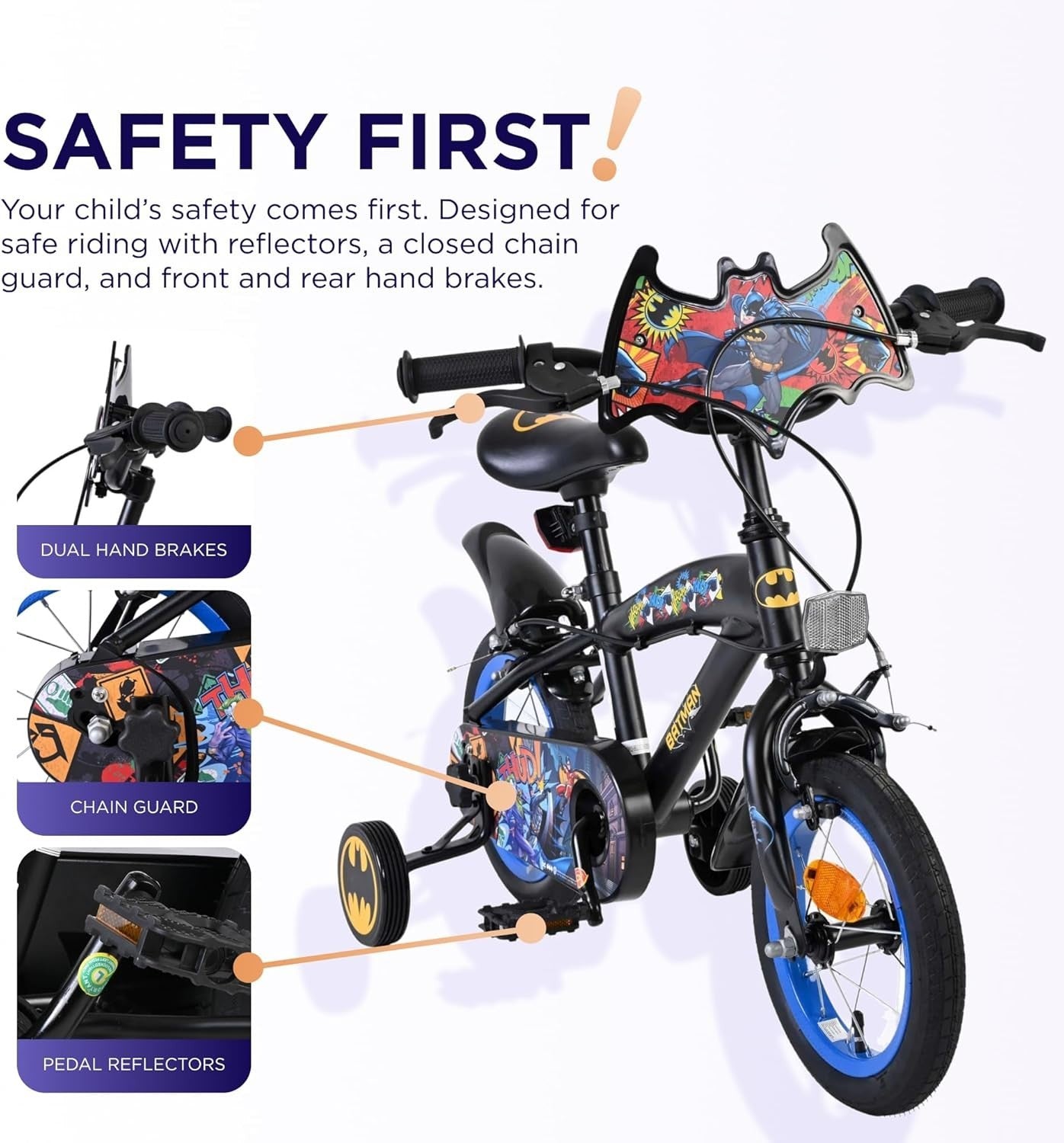 12 Inch Kids Bicycle Training Wheels Dual Hand Brakes Age 3-4 Years
