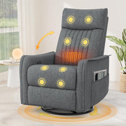 Swivel Rocking Recliner Chair Massage Heat 135° Recline Footrest Dual Pockets