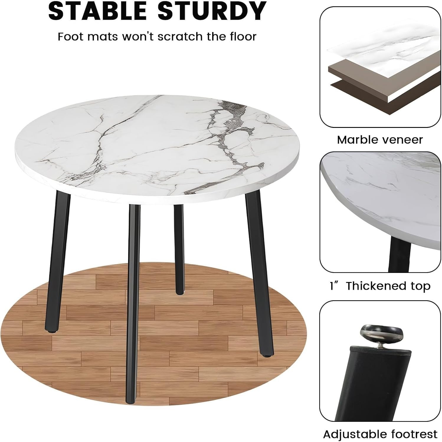 35.4" Round Faux Marble Dining Table Set with 4 PU Leather Chairs - Modern