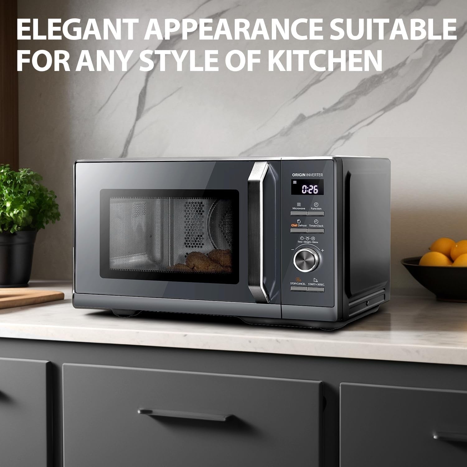 26L Air Fry Microwave 6-in-1 900W Inverter Steam Grill Grey