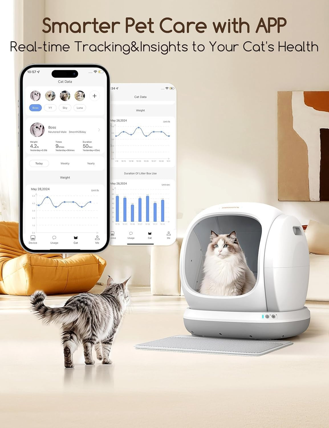 Self Cleaning Cat Litter Box App Control 75L XL Multi Cat Smart Tray