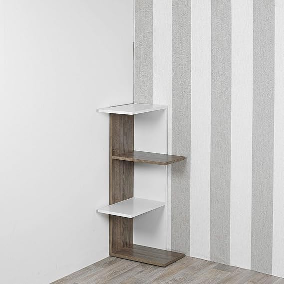 Modern 3-Tier Corner Bookcase Grey Oak – Space-Saving Shelving Unit for Home