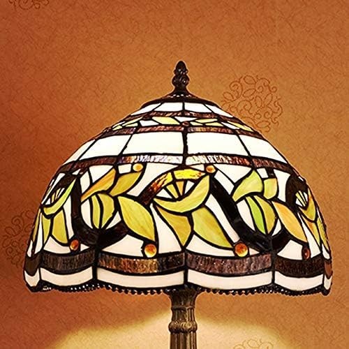 Vintage Stained Glass Table Lamp with Leaf Flower Shade Warm Light