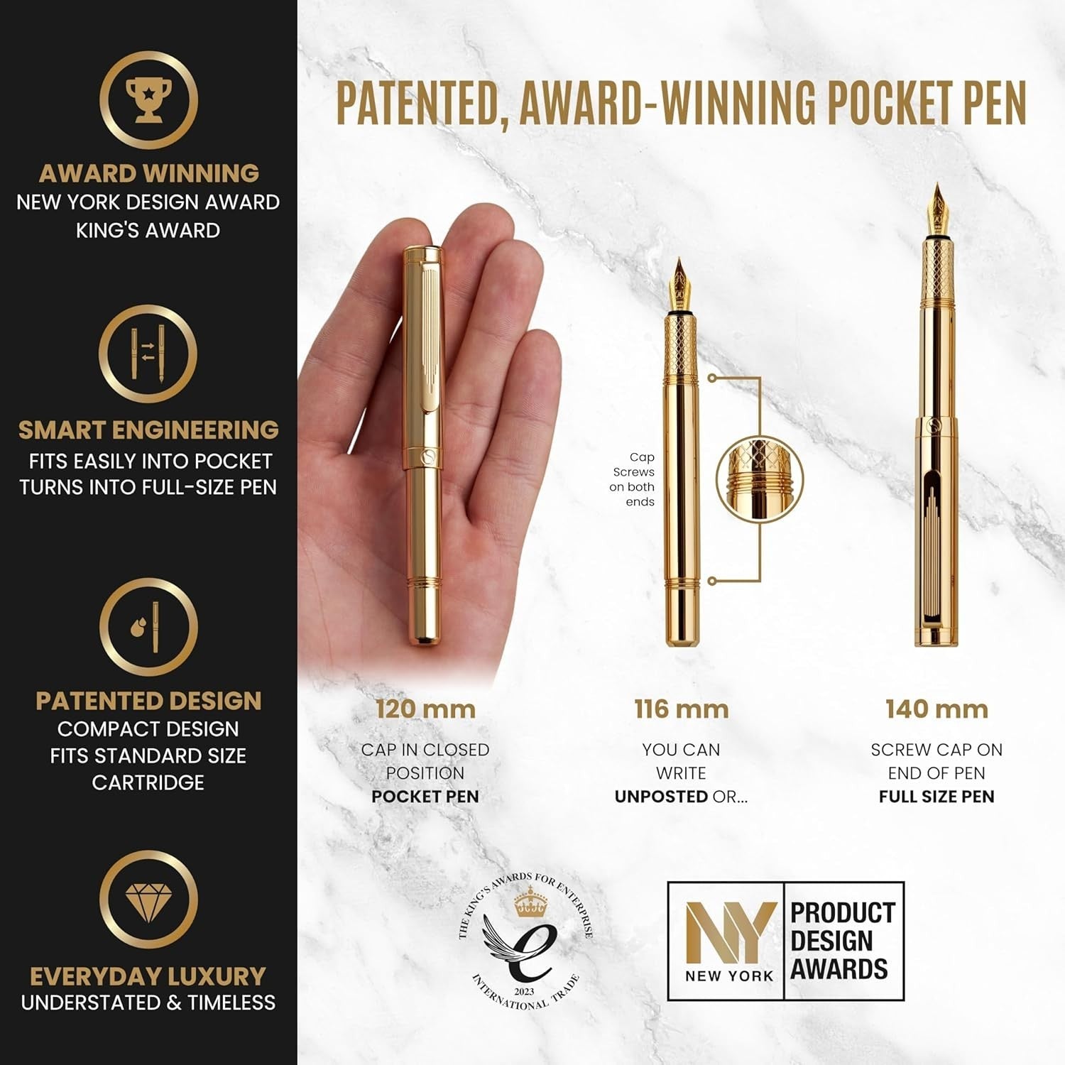 Luxury Gold Fountain Pen Medium Nib Heavy Brass Gift