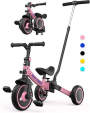 5 In 1 Toddler Tricycle Push Handle Foldable Balance Bike Pink 1-5Y