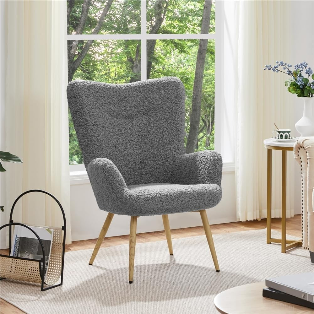 Sherpa Boucle Armchair High Back Accent Lounge Chair Grey