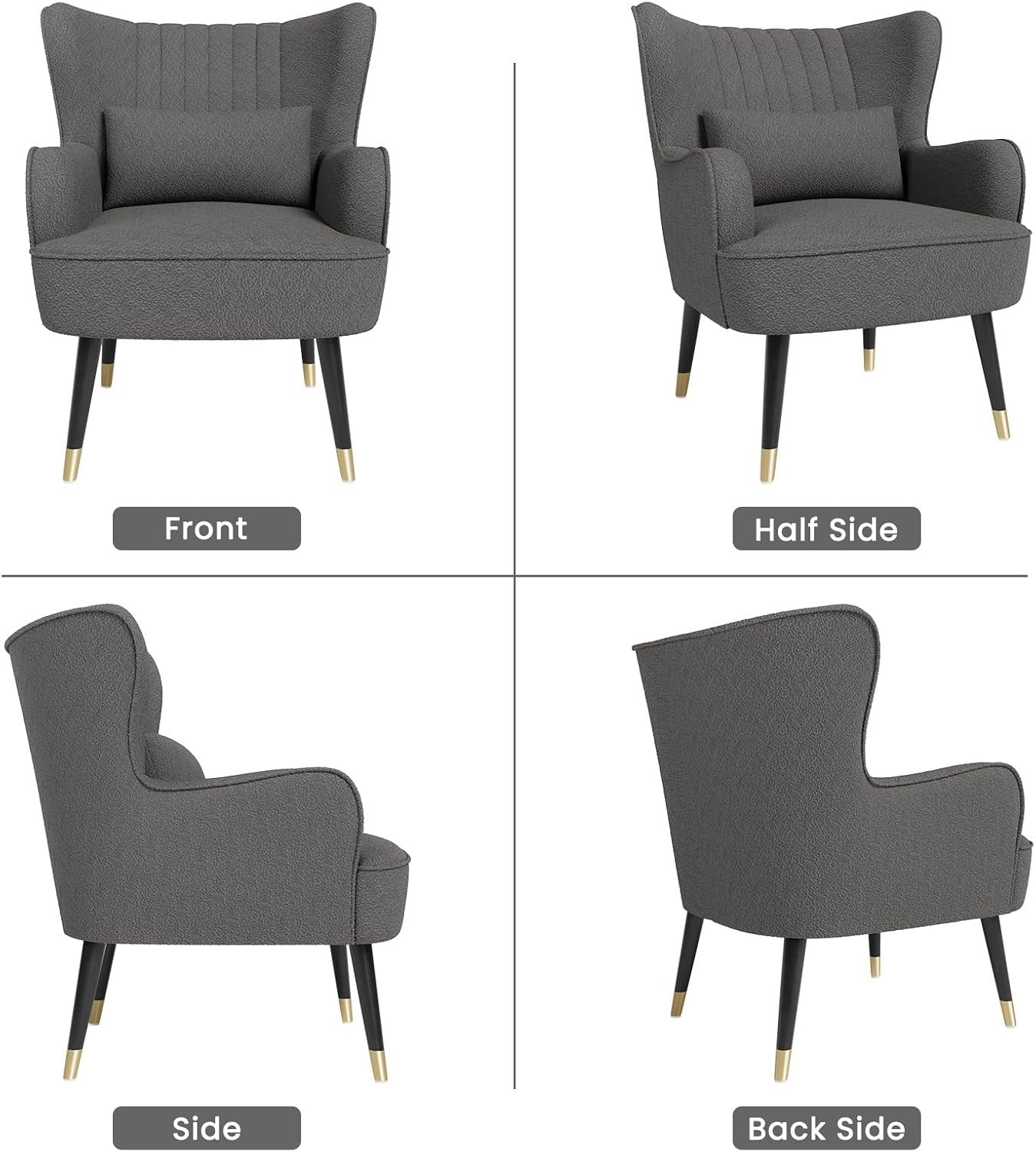 Teddy Fleece Armchair with Cushion Lounge Wing Back Chair for Living Room