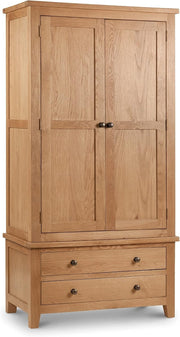 Oak 2 Door Wardrobe with Drawers Bedroom Storage Cabinet Dovetail Joints