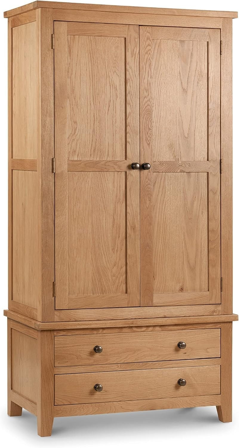 Oak 2 Door Wardrobe with Drawers Bedroom Storage Cabinet Dovetail Joints