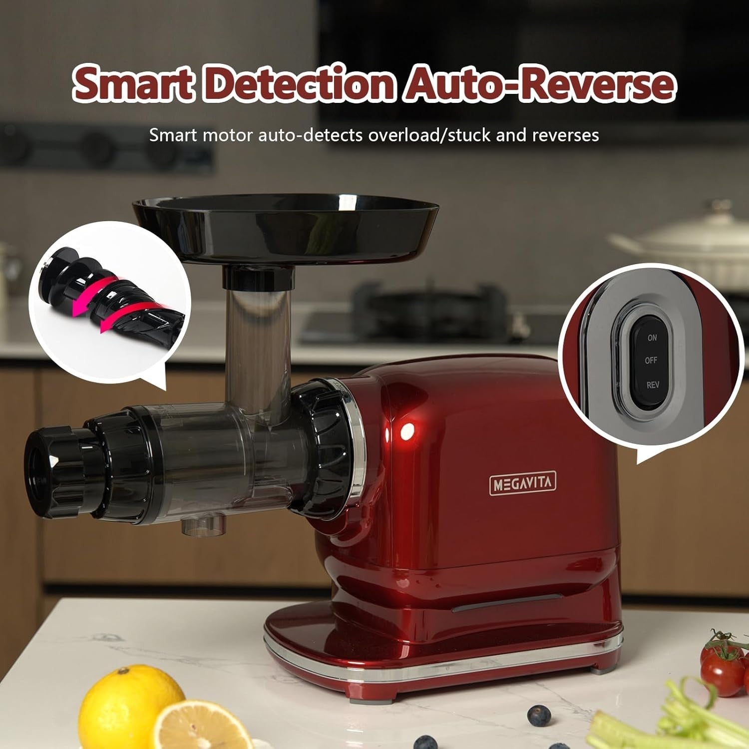 Cold Press Juicer 200W Quiet 67RPM High Yield Easy Clean Red Whole Fruit