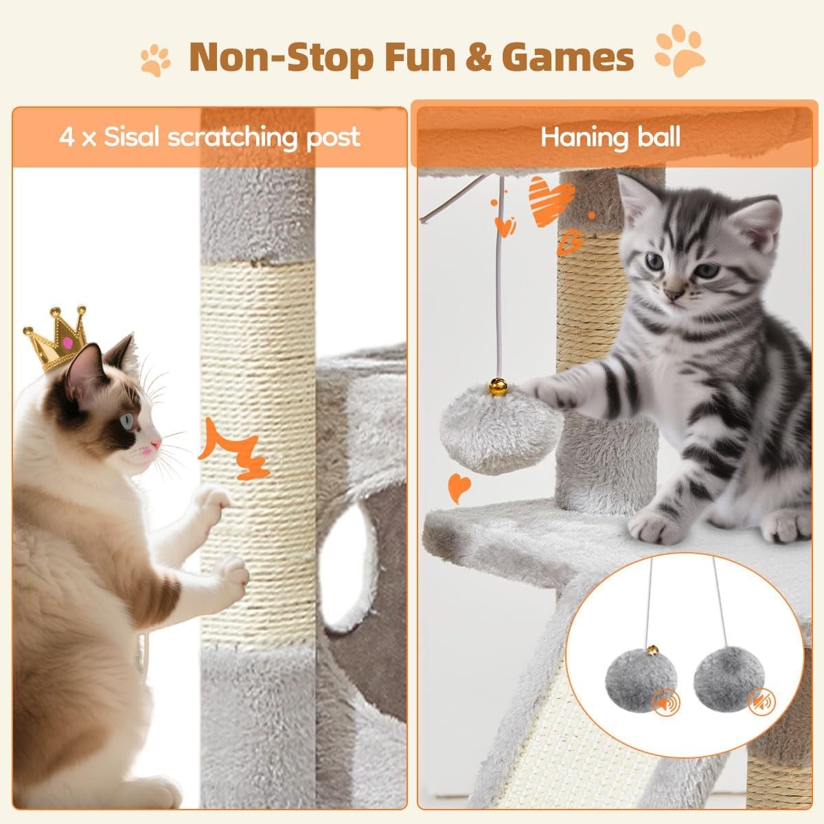 98cm Cat Tree Tower Indoor Scratching Post with Condo Hammock & Perch