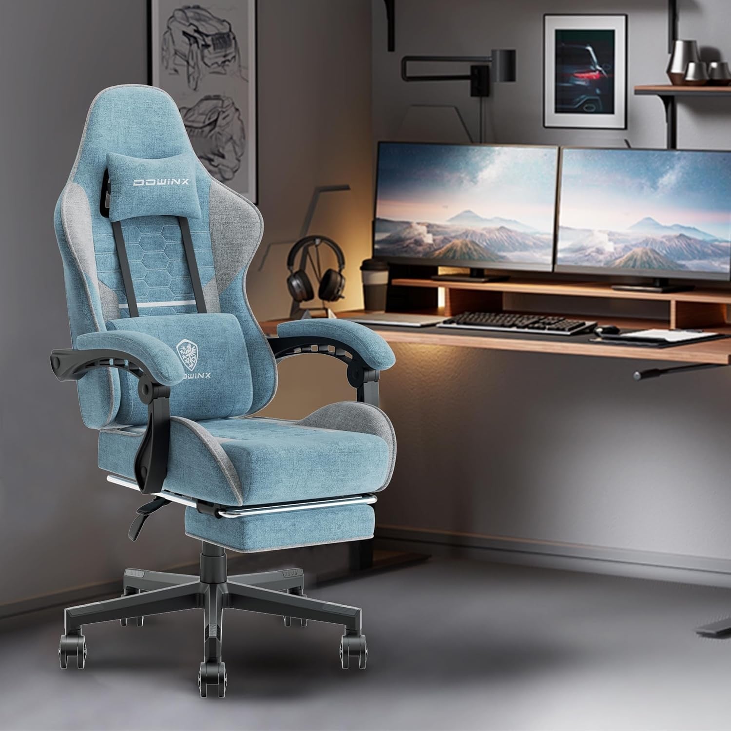 Ergonomic Gaming Chair with Footrest Massage 150kg Blue Grey