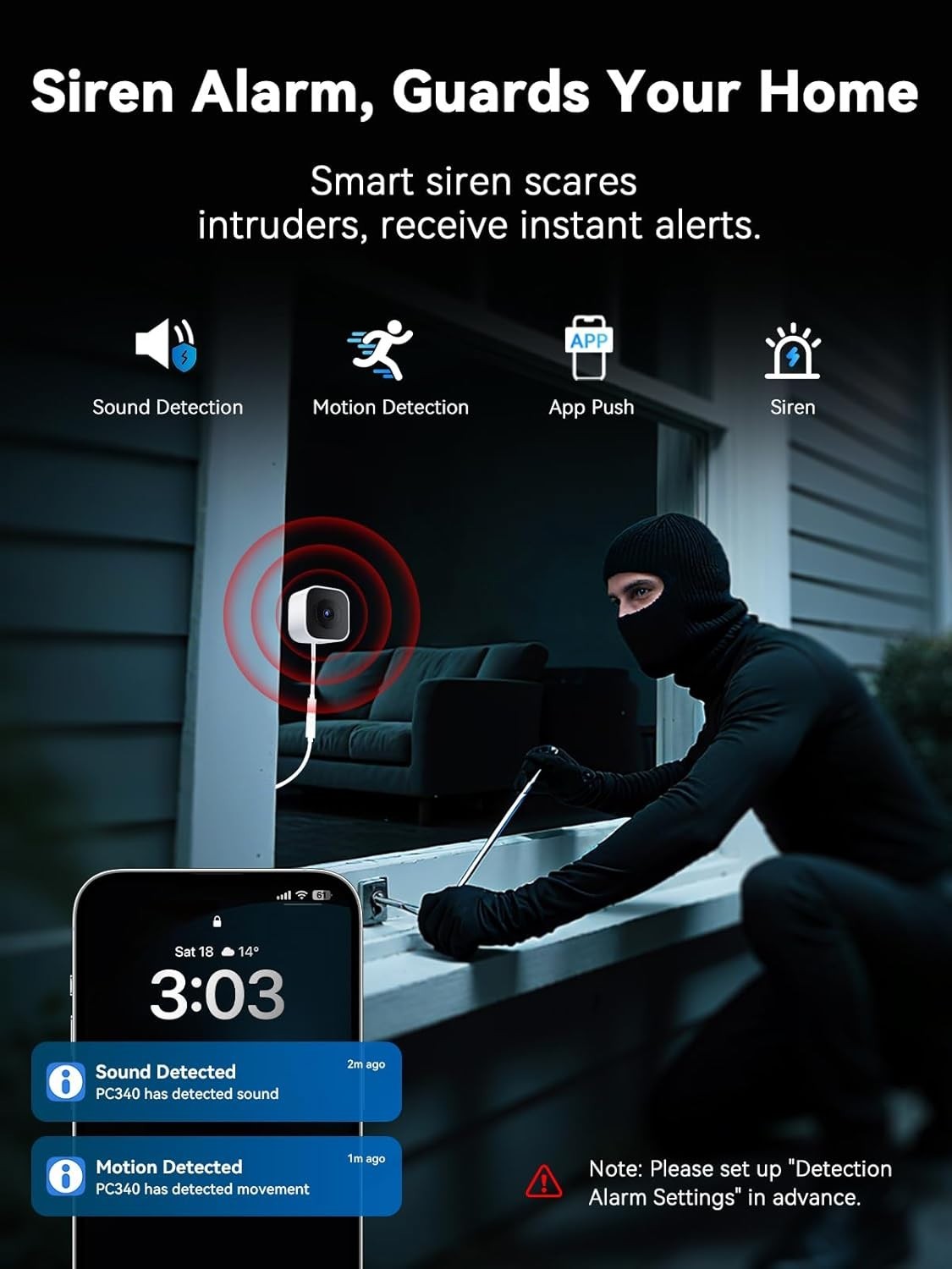 2K 3MP Window Security Camera WiFi AI Night Vision Motion Detection