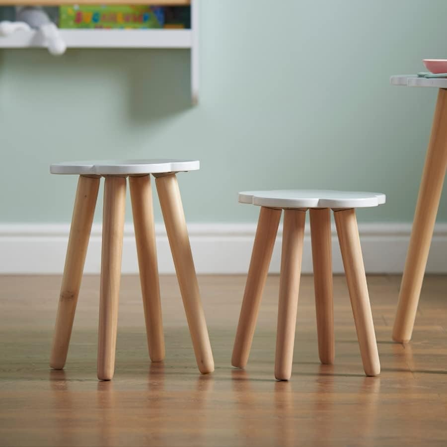 Scandi Wooden Cloud Stool Small Table White Plant Stand Kids Room Bedside