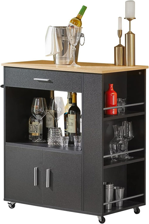 Kitchen Island Cart on Wheels Storage Trolley Drawer Cupboard Butcher