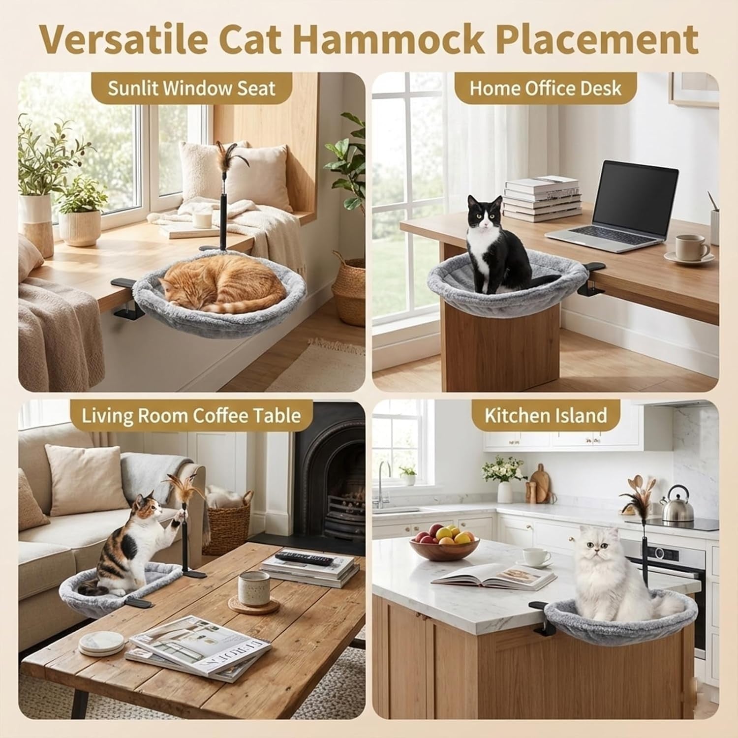360 Rotating Desk Cat Hammock Clamp On Plush Cat Bed Perch