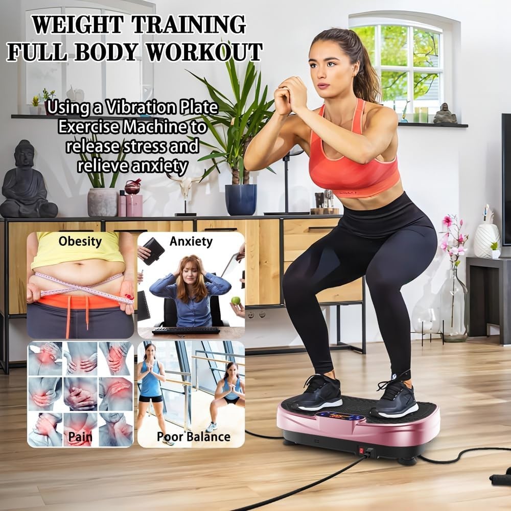 Rose Red Vibration Plate Exercise Machine Full Body Shaker 120 Speeds