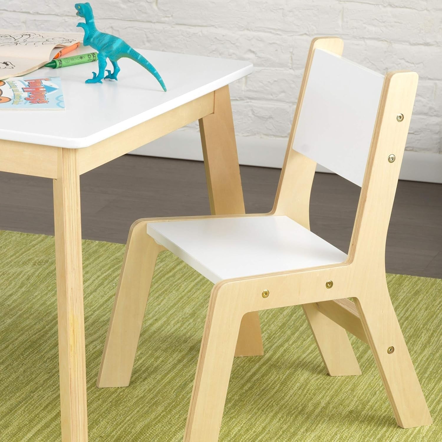 Kids Wooden Table & 2 Chairs Set, Modern White Playroom Furniture 64cm